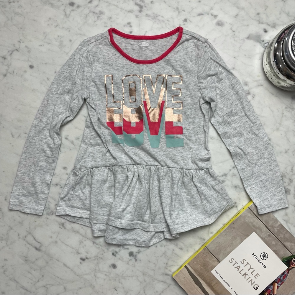 Old Navy LOVE Long Sleeve Grey Marled Peach Shirt